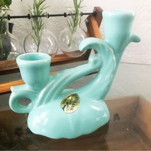 VTG Camark ONE Double Candleholder Retro Aqua Blue 269 USA 1930’s Arkansas